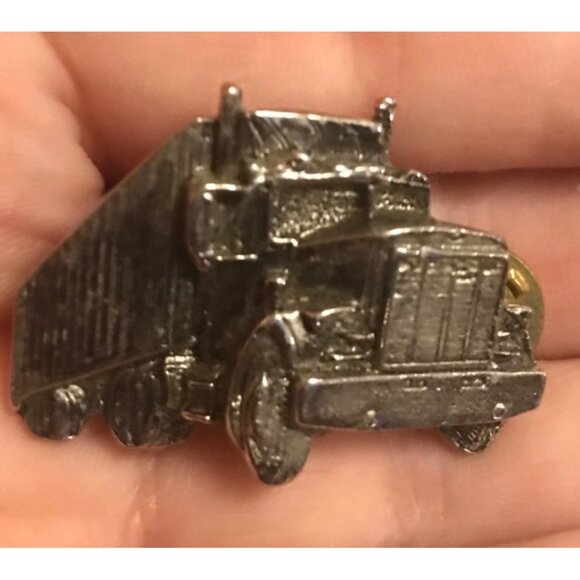 Vintage Metal Semi Truck Lapel Pin 1.75 " long Transport Truck 18 Wheeler - Picture 1 of 5